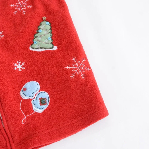 Vintage Denver Hayes Red Embroidered Snowman Festive Fleece Zip Sweater Vest L - Picture 5 of 9